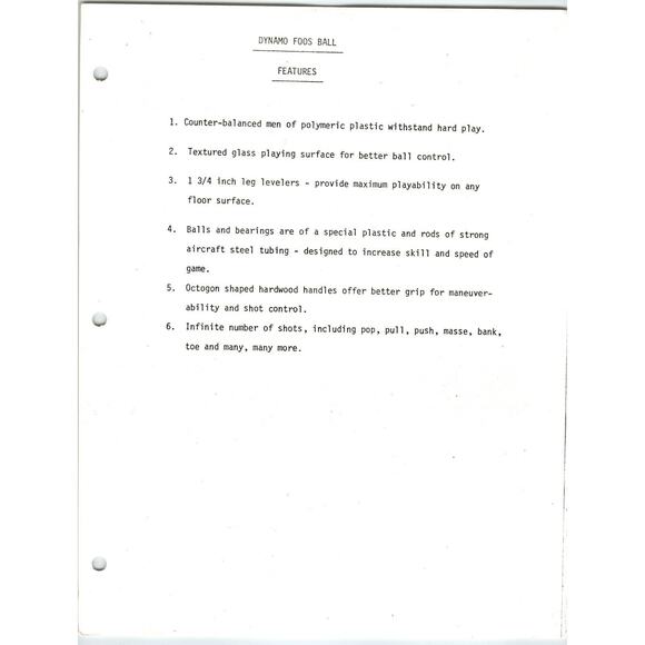 Dynamo Foosball Table Flyer + Bulletin Vintage Original Soccer Promo 8.5" x 11" - Picture 3 of 4